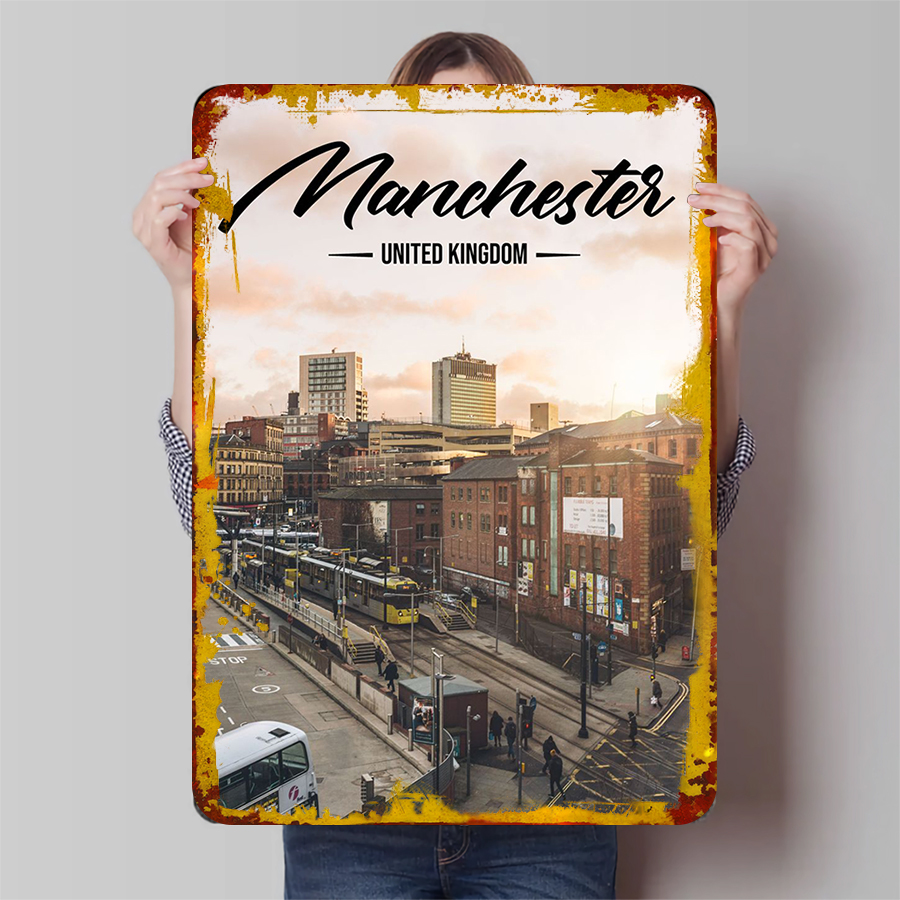 Home Office In Uk - Manchester Skyline UK Metall-Wandkunst – urbane