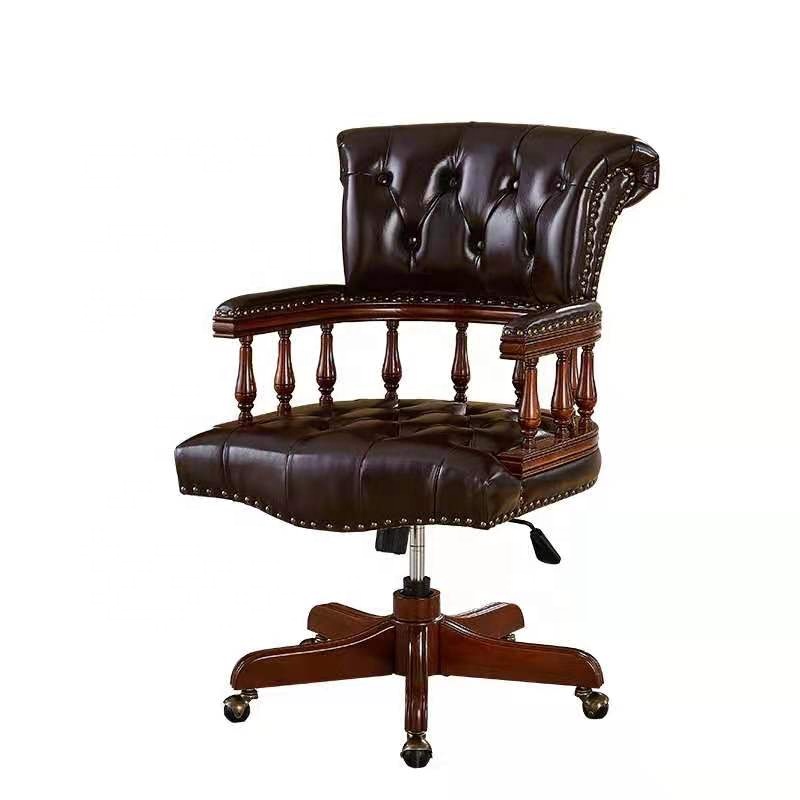 Home Office In Uk - Dunkler Oxblood Chesterfield Kapitänsstuhl aus Echtleder