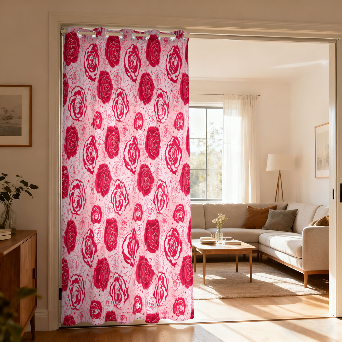 Home Office Rate - 1 Stück hellgrüner Vorhang mit rosa