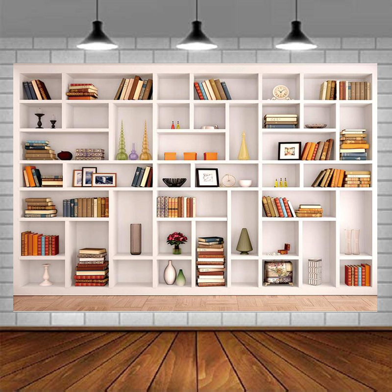 Home Office Zoom Background - Weißes Bücherregal Fotografie-Hintergrund Büroschrank Büro-Videokonferenz Zoom