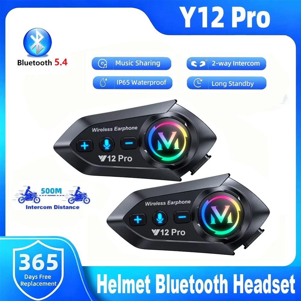 Home Office Headset - Y12 Pro Motorradhelm Bluetooth-Intercom Sprachassistent Multi-Szenen-Musikmischung