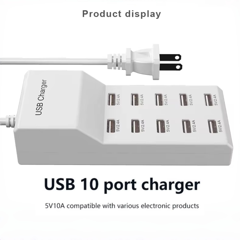 Home Office In Uk - 10-Port-USB-Hub-Schnellladegerät, tragbares Typ-C-Netzteil für Zuhause, Büro,