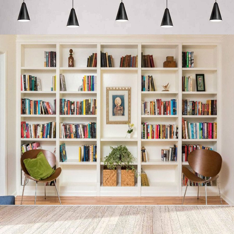 Home Office Zoom Background - Weißes Bücherregal Fotografie-Hintergrund Bürobibliothek Banner Büro-Videokonferenz