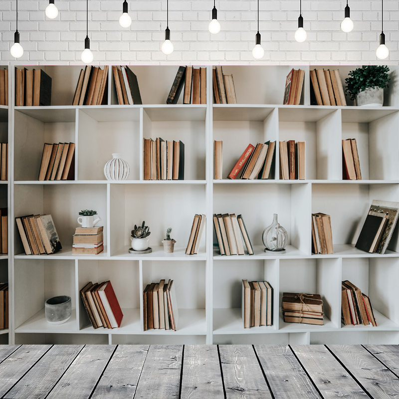 Home Office Zoom Background - Weißes Bücherregal Fotografie-Hintergrund Bibliothek Modernes Bücherregal