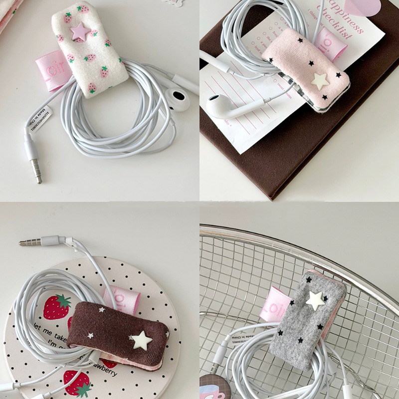 Home Office Headset - Kreative Erdbeer-Stern-Kabelorganizer aus Gestrickter Baumwolle für