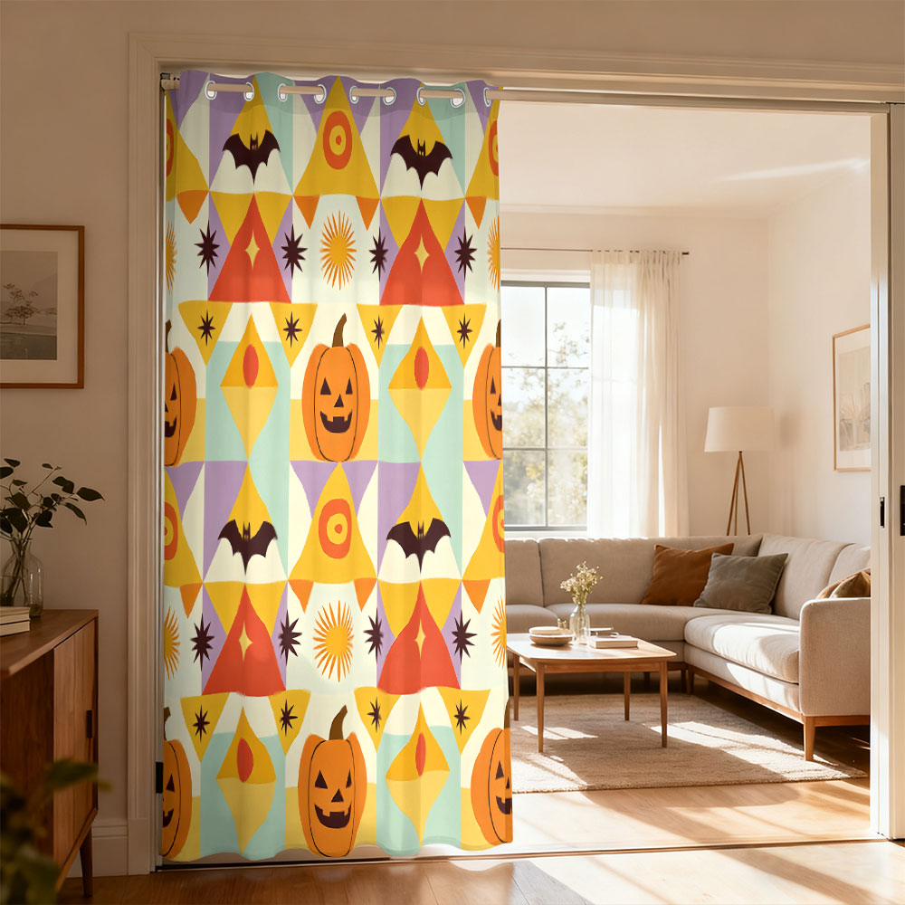 Home Office Rate - 1 Stück Halloween-Kürbis-Fledermaus-Vorhang mit geometrischem Druck,