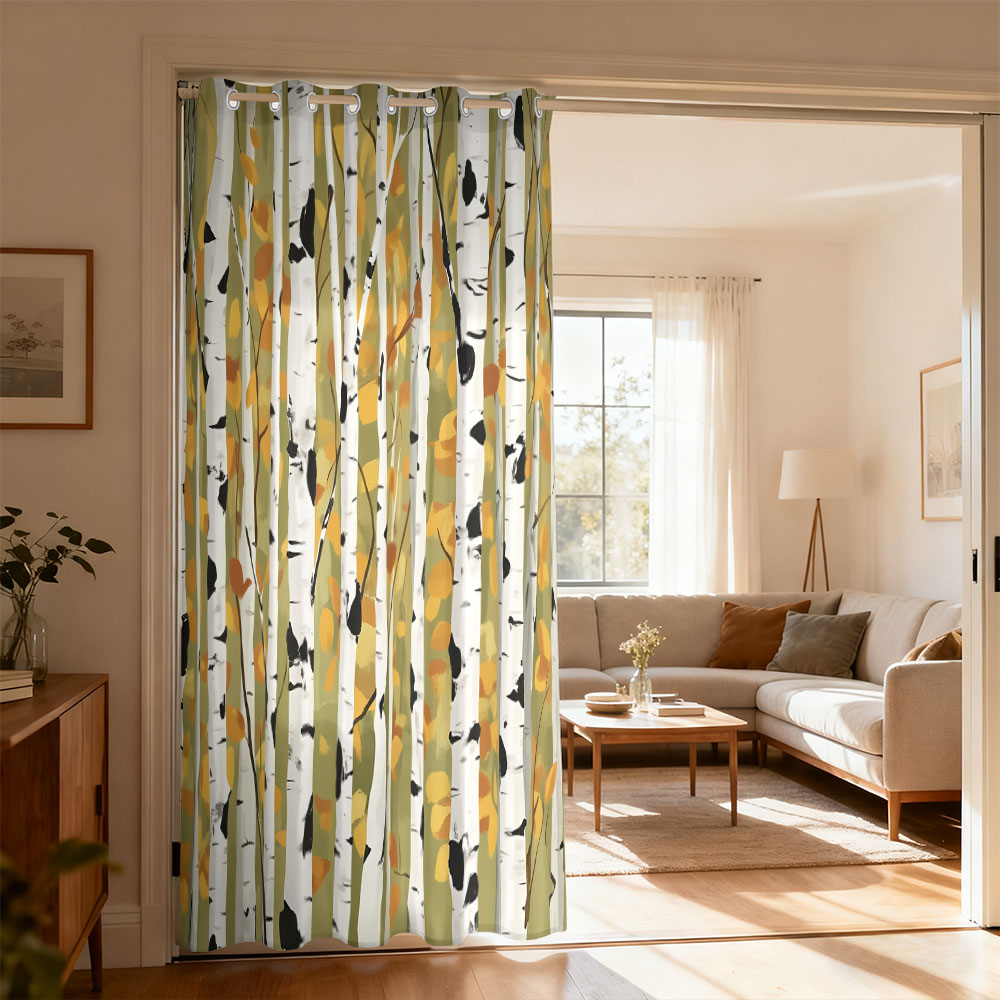 Home Office Rate - 1 Stück Vorhang mit Herbst-Birkenwald-Print, Einzelschlaufen-Vorhang